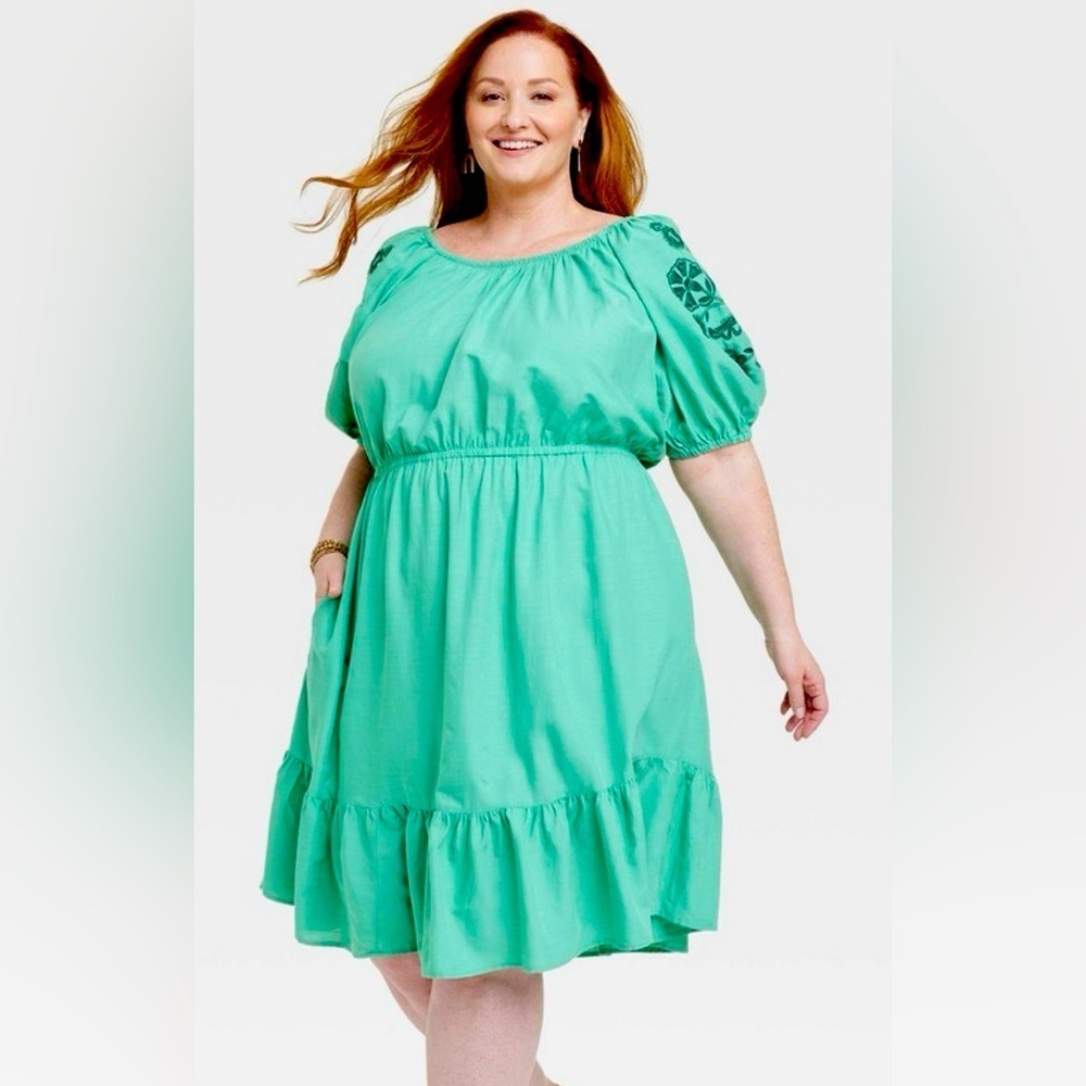 Knox Rose Mint Green Embroidered Boho Dress size 3X